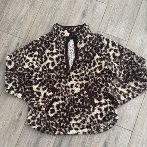 Leopard Print Fleece Pullover Sweatshirt